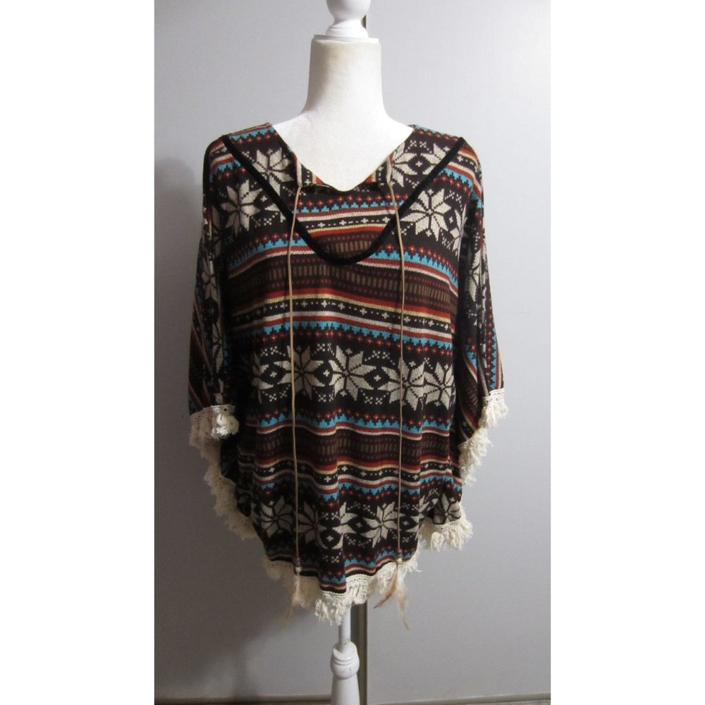Earthbound Trading One Size Southwestern Snowflake Boho Tassel Poncho